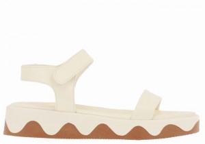 Women Ancient Greek Sandals Salamina Leather Platform Sandals White Brown | ETR594LO