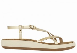 Women Ancient Greek Sandals Semele Comfort Back-Strap Sandals Gold White | IMP6943LN