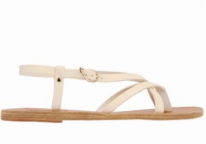 Women Ancient Greek Sandals Semele Leather Back-Strap Sandals White | GTV949ZJ