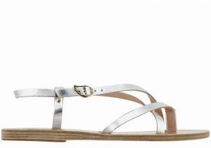 Women Ancient Greek Sandals Semele Leather Back-Strap Sandals Silver | IMO5153LL