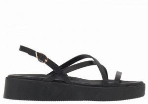 Women Ancient Greek Sandals Silia Leather Platform Sandals Black | ETX2079CJ