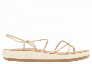 Women Ancient Greek Sandals Taxidi Comfort Back-Strap Sandals Gold White | DWI7078OO