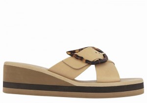 Women Ancient Greek Sandals Thais Rainbow Wedge Sandals Beige Black | VPP2214VO