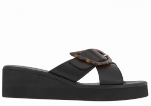 Women Ancient Greek Sandals Thais Rainbow Wedge Sandals Black | BHX948SG