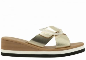 Women Ancient Greek Sandals Thais Rainbow Wedge Sandals Gold White | TIQ4017DT