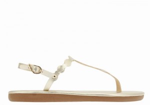 Women Ancient Greek Sandals Velos Flip Flop Back-Strap Sandals Gold White | QAZ842KM