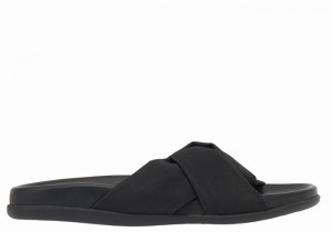 Women Ancient Greek Sandals Whitney Footbed Slide Sandals Black | QDZ4923HP