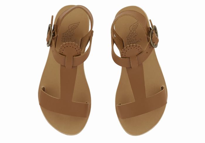 Kids' Ancient Greek Sandals Little Amber Soft Flat Sandals Dark Brown | MCZ3558TI