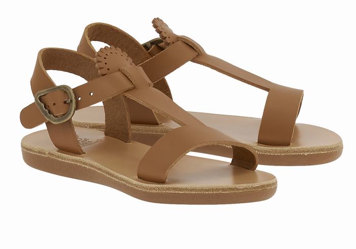 Kids' Ancient Greek Sandals Little Amber Soft Flat Sandals Dark Brown | MCZ3558TI