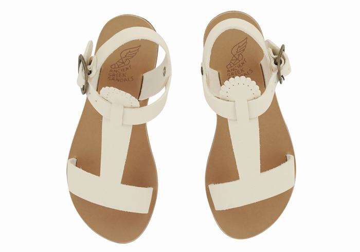 Kids' Ancient Greek Sandals Little Amber Soft Flat Sandals White | PUI6016FA