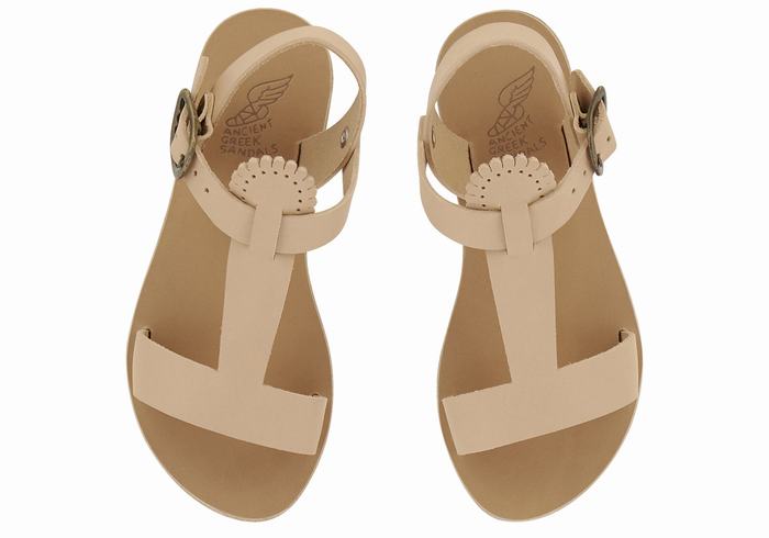 Kids' Ancient Greek Sandals Little Amber Soft Flat Sandals Beige | KMQ6329KQ