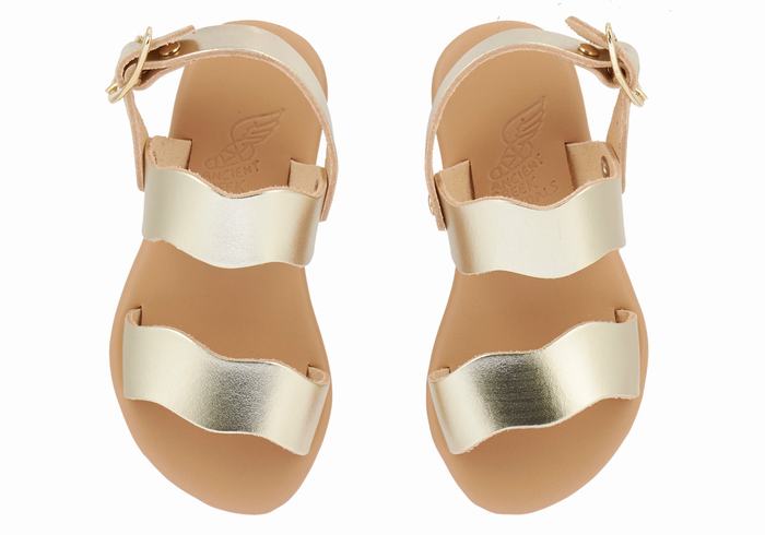 Kids' Ancient Greek Sandals Little Calamos Soft Casual Sandals Gold White | BFI5641SQ