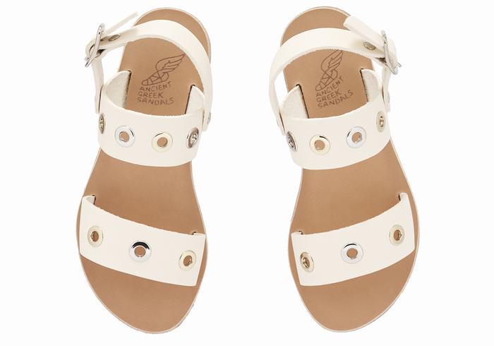 Kids' Ancient Greek Sandals Little Clio Eyelets Soft Casual Sandals White | HHJ9012VP