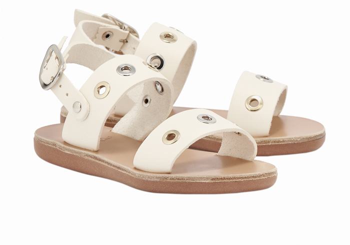 Kids' Ancient Greek Sandals Little Clio Eyelets Soft Casual Sandals White | HHJ9012VP