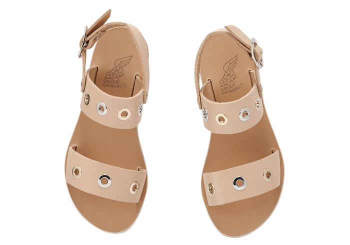 Kids' Ancient Greek Sandals Little Clio Eyelets Soft Casual Sandals Beige | SKU2613JZ