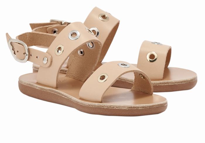 Kids' Ancient Greek Sandals Little Clio Eyelets Soft Casual Sandals Beige | SKU2613JZ