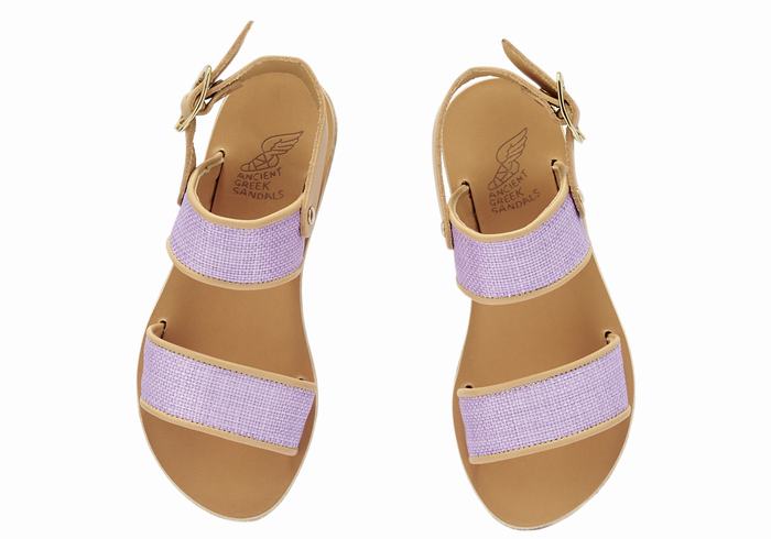 Kids' Ancient Greek Sandals Little Clio Rafia Soft Casual Sandals Purple Beige | VUS3770II