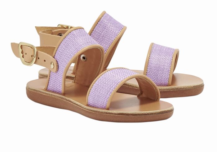 Kids' Ancient Greek Sandals Little Clio Rafia Soft Casual Sandals Purple Beige | VUS3770II