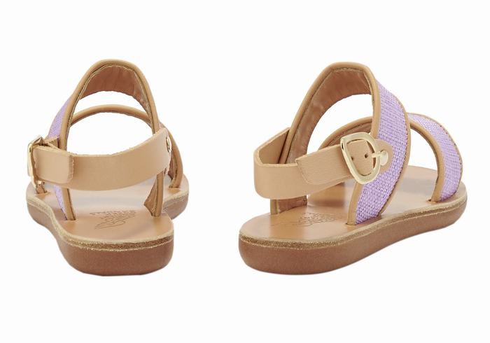 Kids' Ancient Greek Sandals Little Clio Rafia Soft Casual Sandals Purple Beige | VUS3770II