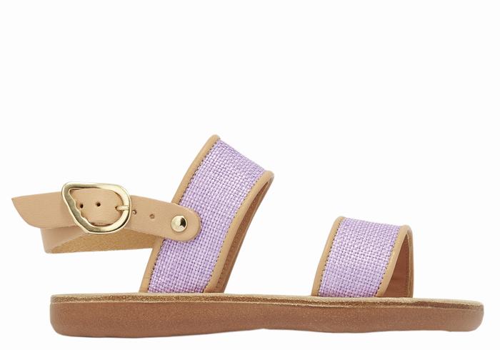 Kids\' Ancient Greek Sandals Little Clio Rafia Soft Casual Sandals Purple Beige | VUS3770II