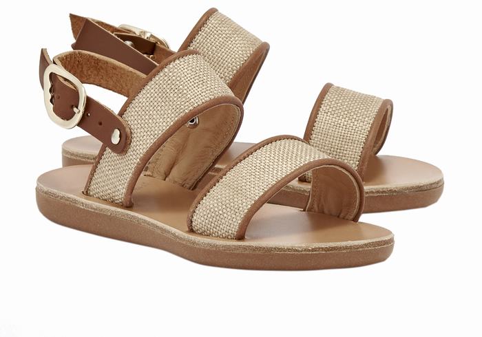 Kids' Ancient Greek Sandals Little Clio Rafia Soft Casual Sandals Beige Brown | KZE4527YM