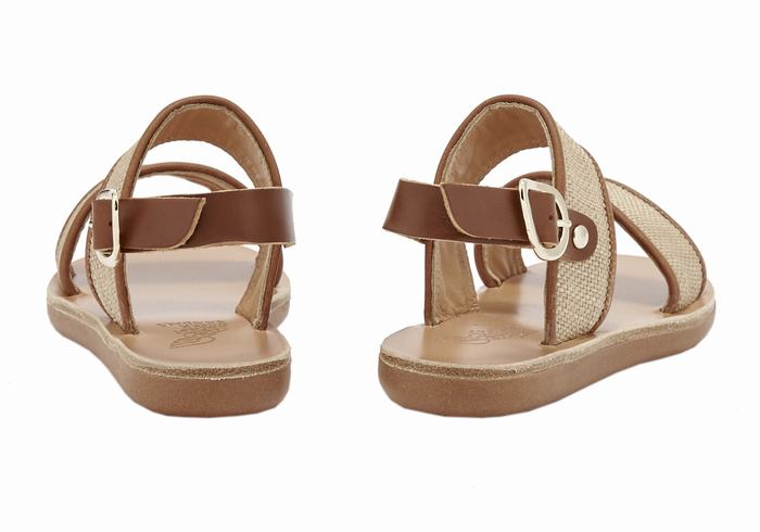 Kids' Ancient Greek Sandals Little Clio Rafia Soft Casual Sandals Beige Brown | KZE4527YM