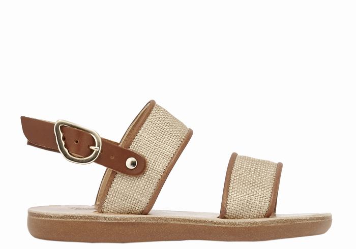 Kids\' Ancient Greek Sandals Little Clio Rafia Soft Casual Sandals Beige Brown | KZE4527YM