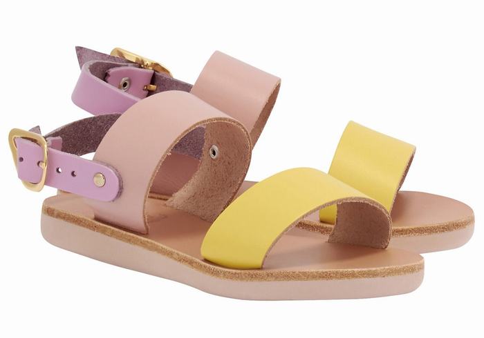 Kids' Ancient Greek Sandals Little Clio Soft Casual Sandals Yellow Pink Purple | QQM4831VB