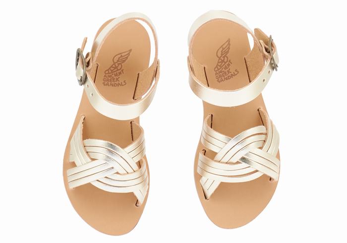 Kids' Ancient Greek Sandals Little Electra Soft Flat Sandals Gold White | PJM2121XZ