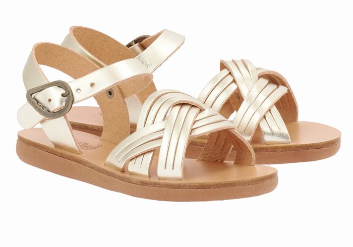 Kids' Ancient Greek Sandals Little Electra Soft Flat Sandals Gold White | PJM2121XZ