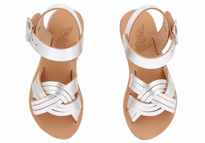 Kids' Ancient Greek Sandals Little Electra Soft Flat Sandals Silver | CMS6934NQ