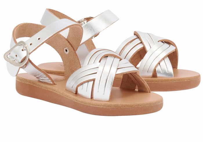 Kids' Ancient Greek Sandals Little Electra Soft Flat Sandals Silver | CMS6934NQ