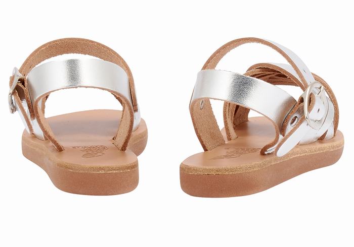 Kids' Ancient Greek Sandals Little Electra Soft Flat Sandals Silver | CMS6934NQ