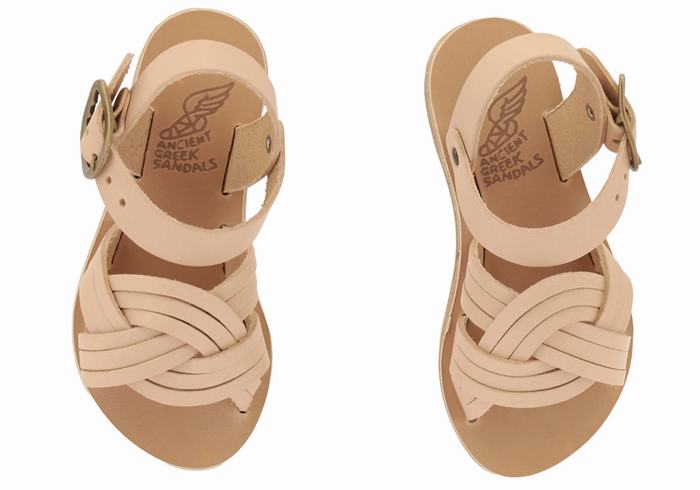 Kids' Ancient Greek Sandals Little Electra Soft Flat Sandals Beige | FHC7531WZ