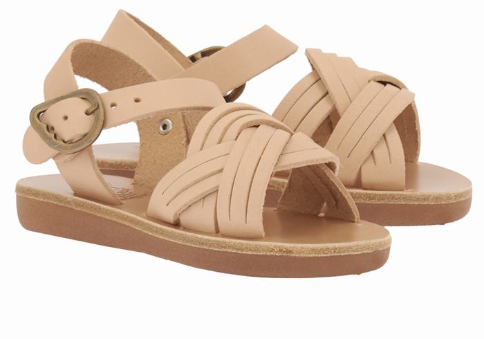 Kids' Ancient Greek Sandals Little Electra Soft Flat Sandals Beige | FHC7531WZ