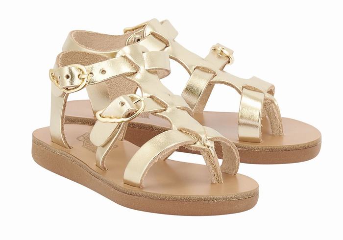 Kids' Ancient Greek Sandals Little Grace Kelly Soft Flat Sandals Gold White | YXE4121XK