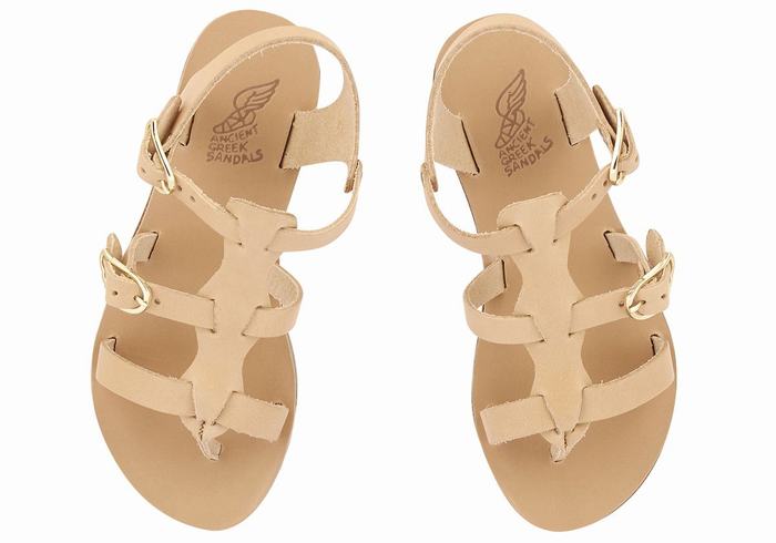 Kids' Ancient Greek Sandals Little Grace Kelly Soft Flat Sandals Beige | PZD1626TZ