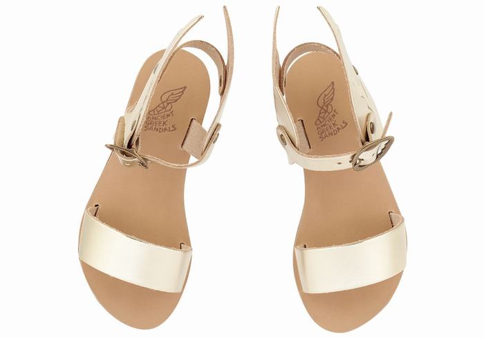 Kids' Ancient Greek Sandals Little Ikaria Soft Casual Sandals Gold White | OSD2646YI