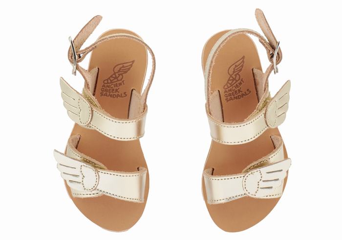 Kids' Ancient Greek Sandals Little Iliada Soft Casual Sandals Gold White | UHE6965ZG