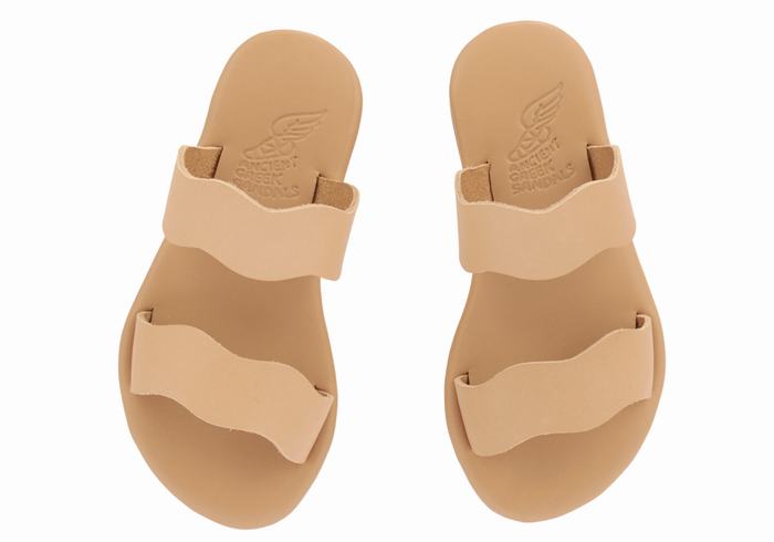 Kids' Ancient Greek Sandals Little Kastos Soft Slide Sandals Beige | NAS9654XR