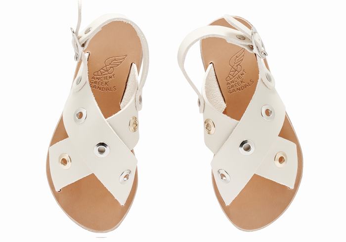 Kids' Ancient Greek Sandals Little Maria Eyelets Soft Casual Sandals White | KTR2129BJ