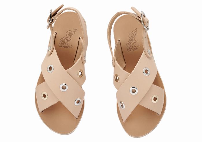 Kids' Ancient Greek Sandals Little Maria Eyelets Soft Casual Sandals Beige | OEF5371CM