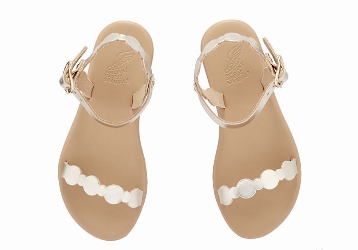 Kids' Ancient Greek Sandals Little Toxo Soft Flat Sandals Gold White | XIS6490QM