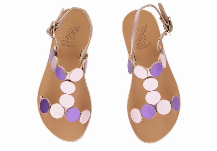 Kids' Ancient Greek Sandals Little Uranos Soft Flat Sandals Pink Purple | CZQ3932TG