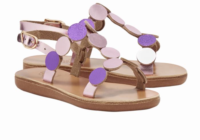 Kids' Ancient Greek Sandals Little Uranos Soft Flat Sandals Pink Purple | CZQ3932TG