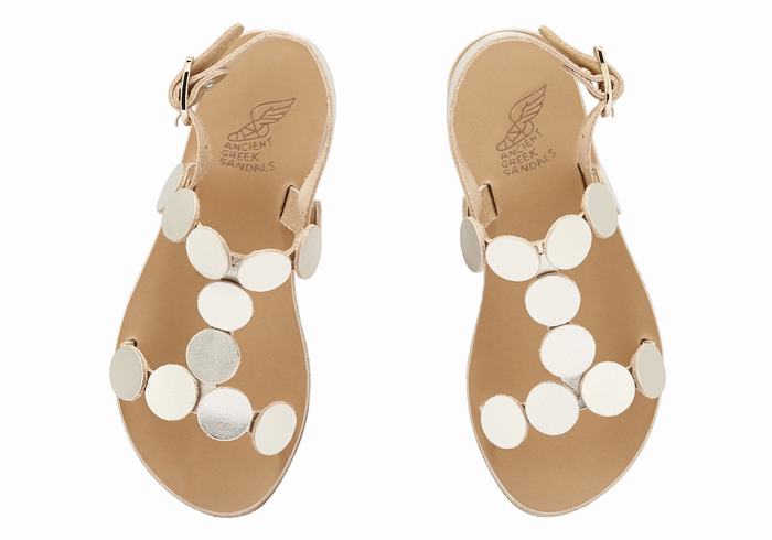 Kids' Ancient Greek Sandals Little Uranos Soft Flat Sandals Gold White | QWS2113SZ