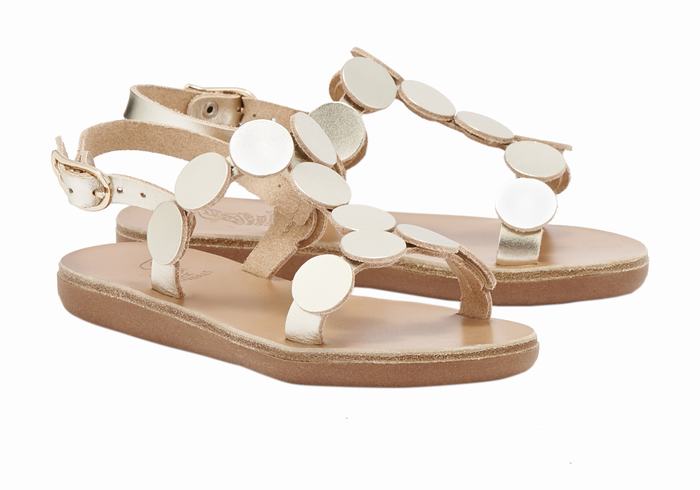 Kids' Ancient Greek Sandals Little Uranos Soft Flat Sandals Gold White | QWS2113SZ