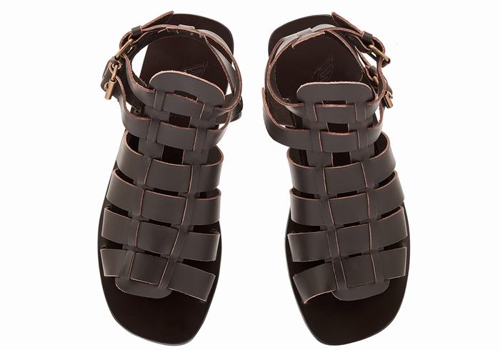 Men Ancient Greek Sandals Alexandros Leather Fisherman Sandals Chocolate | WAD3772WT