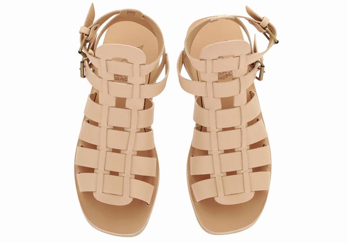 Men Ancient Greek Sandals Alexandros Leather Fisherman Sandals Beige | RTI9617NB