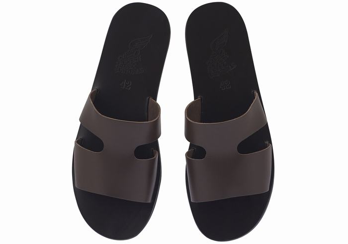 Men Ancient Greek Sandals Apteros Slide Sandals Chocolate | QSU879PS